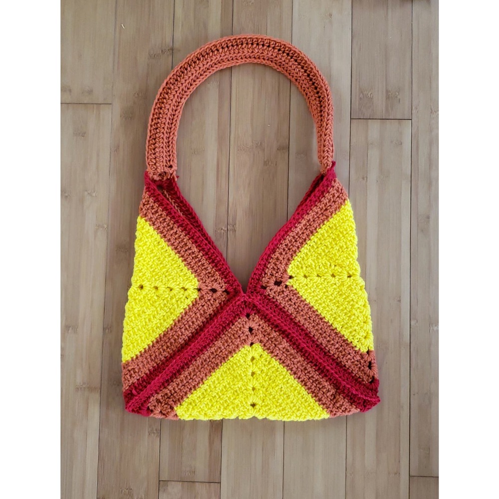 Crochet Hand-made Sunshine Yellow Satchel Shopping Market Grocery Bag Large